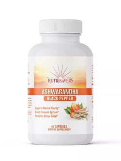 Ashwagandha & Black Pepper 1300mg, Adrenal Support Supplement, 60 Vegetable Caps