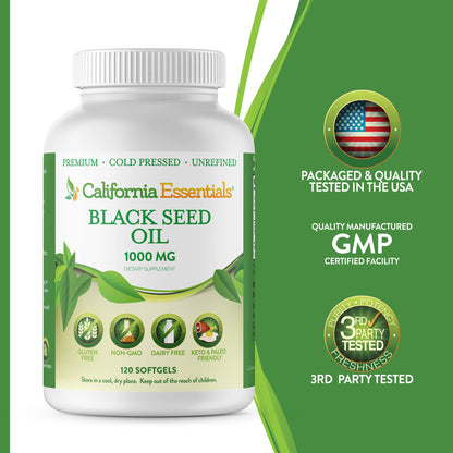 California Essentials Black Seed Oil 1000mg Softgels - Cold Pressed Nigella Sativa - Antioxidant & Immune Support