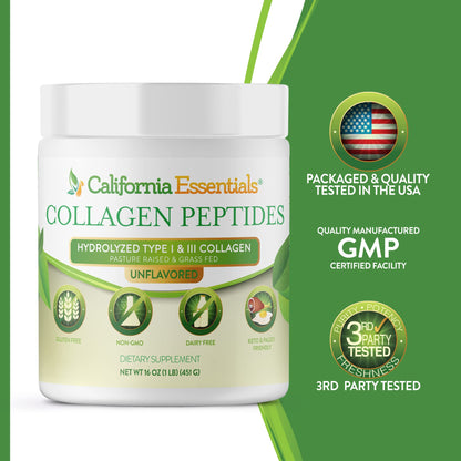 California Essentials Collagen Peptides Powder 16 oz - Hydrolyzed Type I & III, Grass-Fed, Unflavored