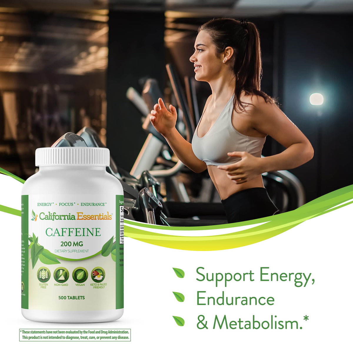California Essentials Caffeine Pills 200mg Tablets - Energy, Focus & Endurance Support