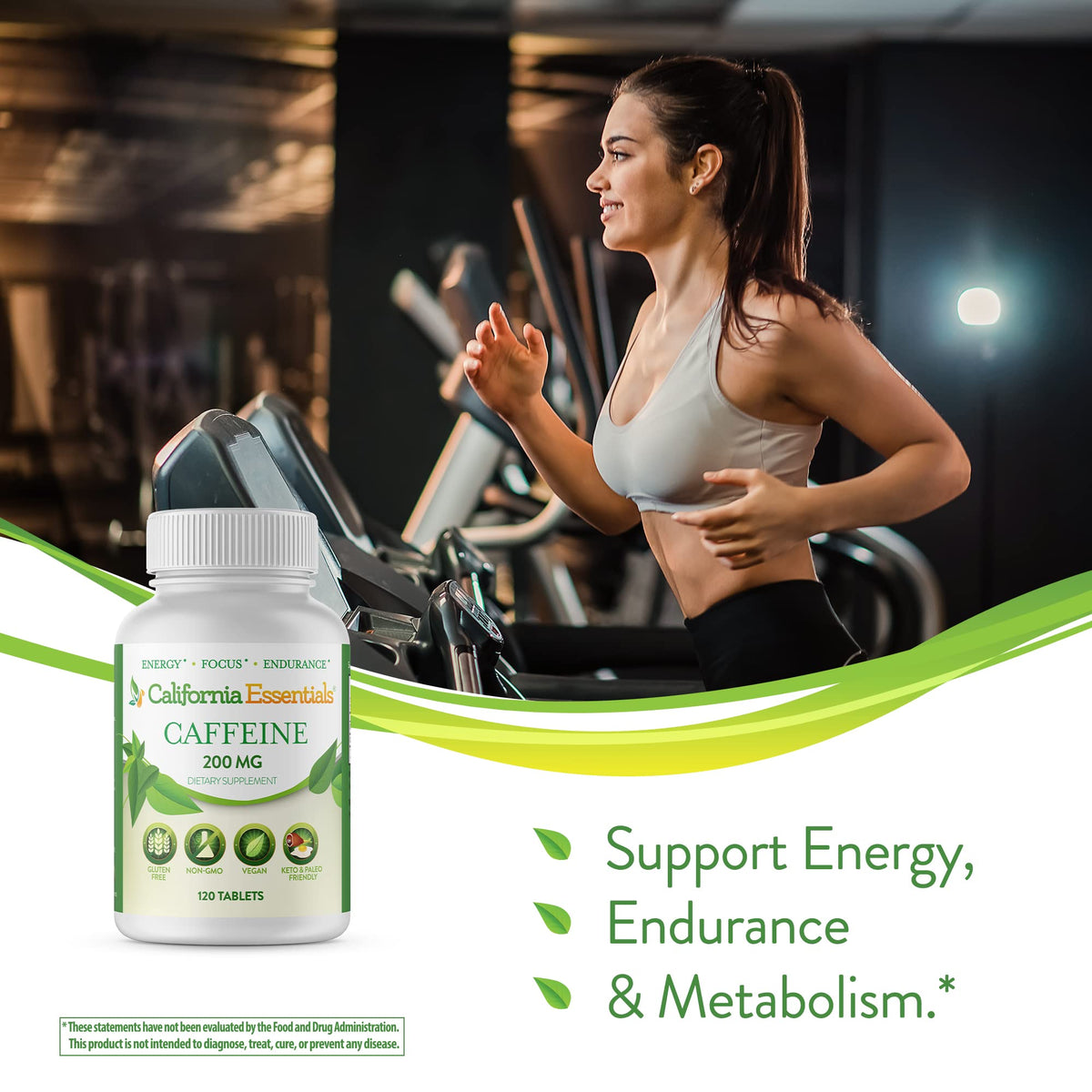 California Essentials Caffeine Pills 200mg Tablets - Energy, Focus & Endurance Support