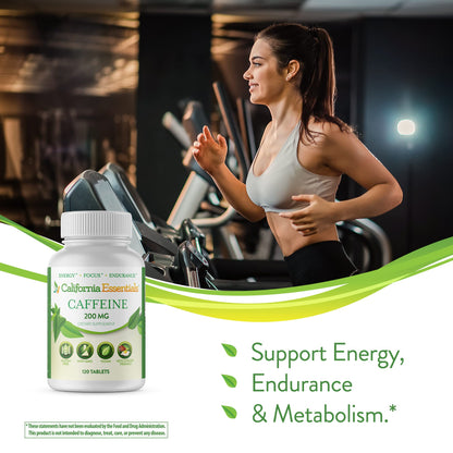 California Essentials Caffeine Pills 200mg Tablets - Energy, Focus & Endurance Support