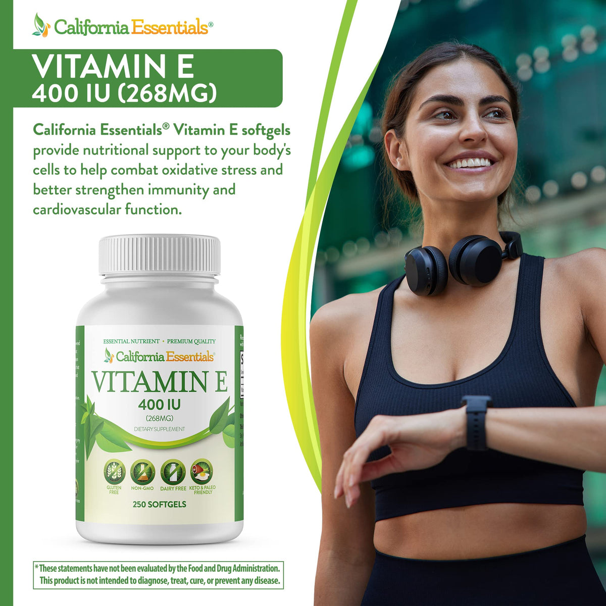 California Essentials Vitamin E 400 IU (268mg) Softgels - Gluten Free, Non-GMO