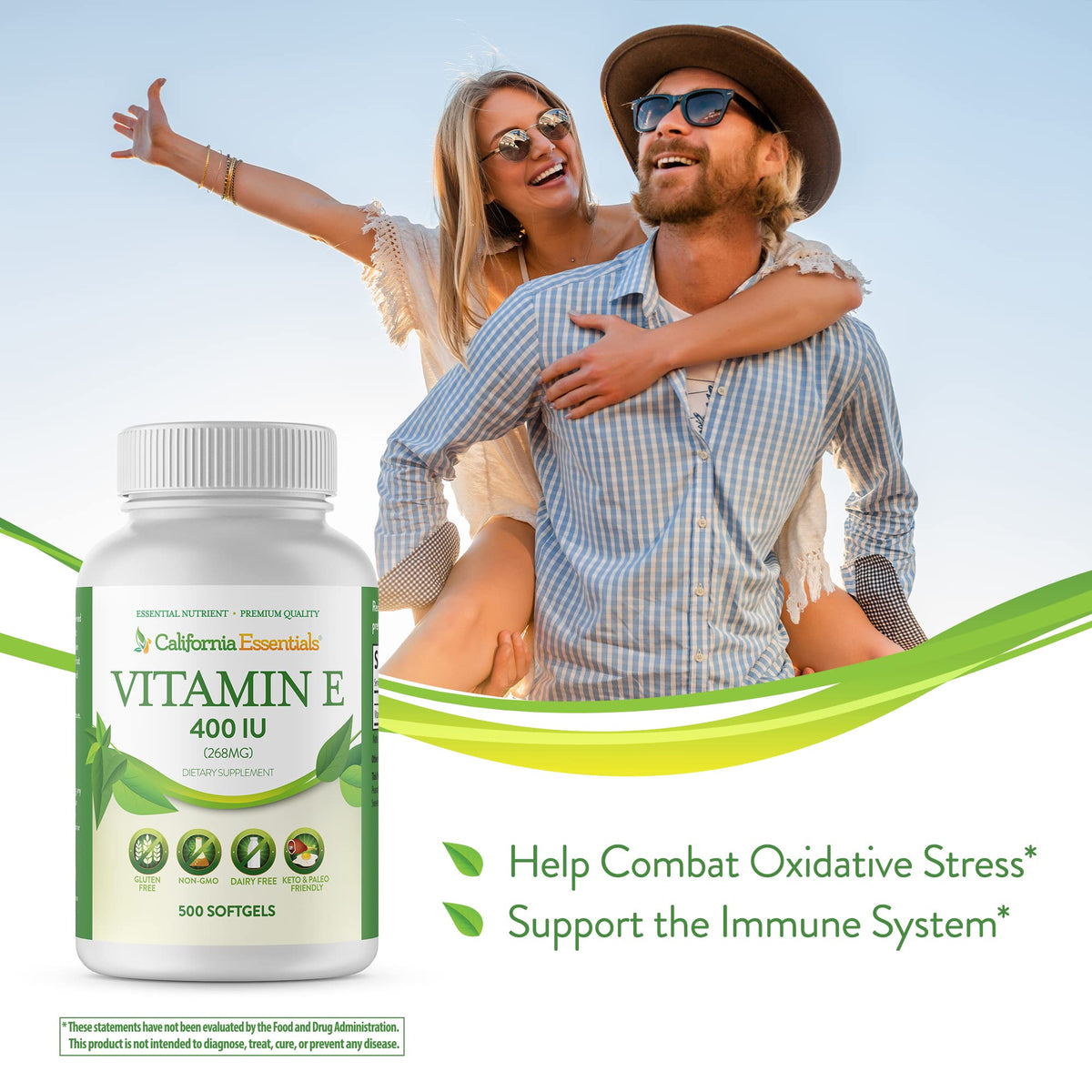 California Essentials Vitamin E 400 IU (268mg) Softgels - Gluten Free, Non-GMO