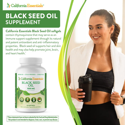 California Essentials Black Seed Oil 1000mg Softgels - Cold Pressed Nigella Sativa - Antioxidant & Immune Support
