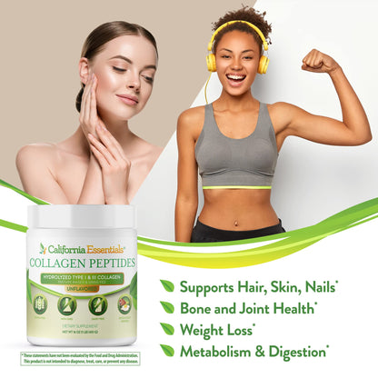 California Essentials Collagen Peptides Powder 16 oz - Hydrolyzed Type I & III, Grass-Fed, Unflavored
