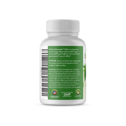 California Essentials Caffeine Pills 200mg Tablets - Energy, Focus & Endurance Support
