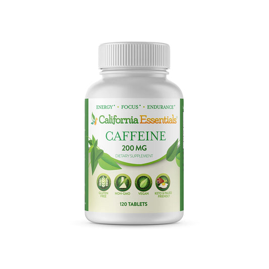 California Essentials Caffeine Pills 200mg Tablets - Energy, Focus & Endurance Support