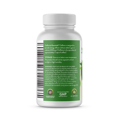 California Essentials Caffeine Pills 200mg Tablets - Energy, Focus & Endurance Support