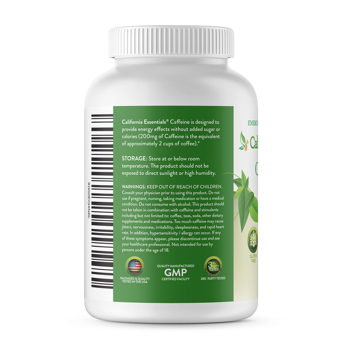 California Essentials Caffeine Pills 200mg Tablets - Energy, Focus & Endurance Support