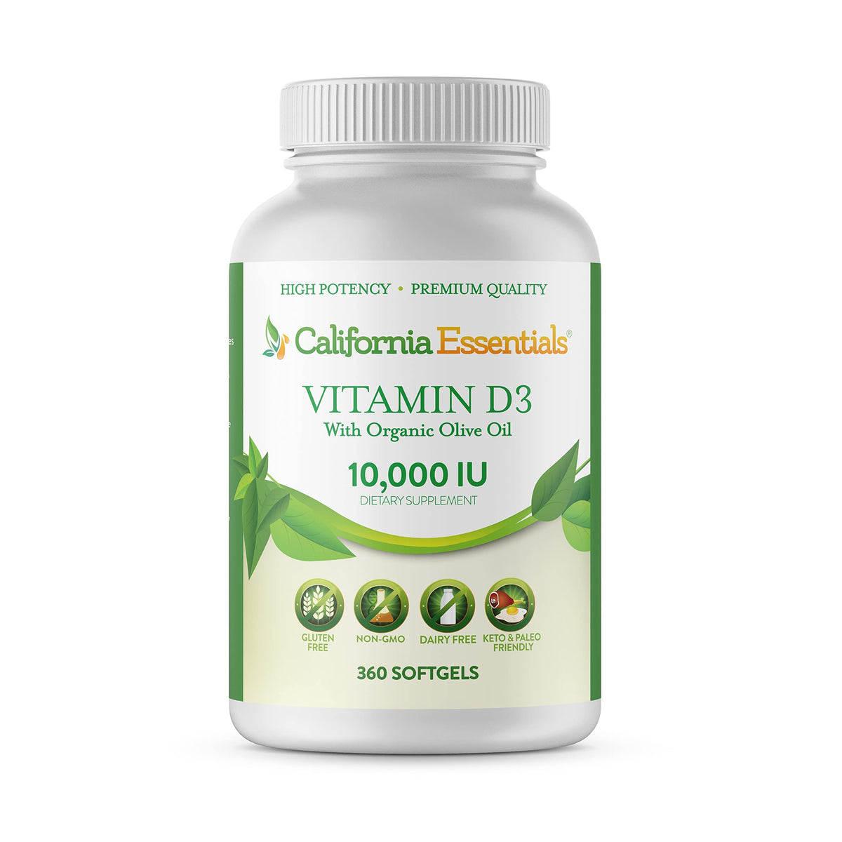 California Essentials Vitamin D3 10000 IU Softgels with Organic Olive Oil - Immune & Bone Support