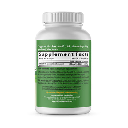 California Essentials Vitamin D3 10000 IU Softgels with Organic Olive Oil - Immune & Bone Support