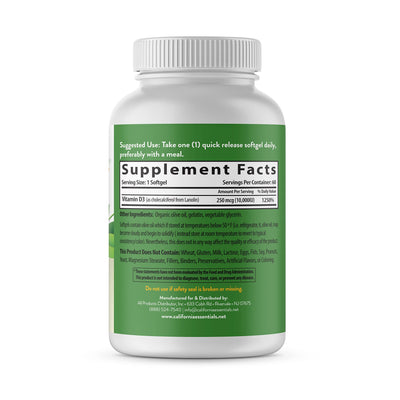 California Essentials Vitamin D3 10,000 IU with Organic Olive Oil Softgels