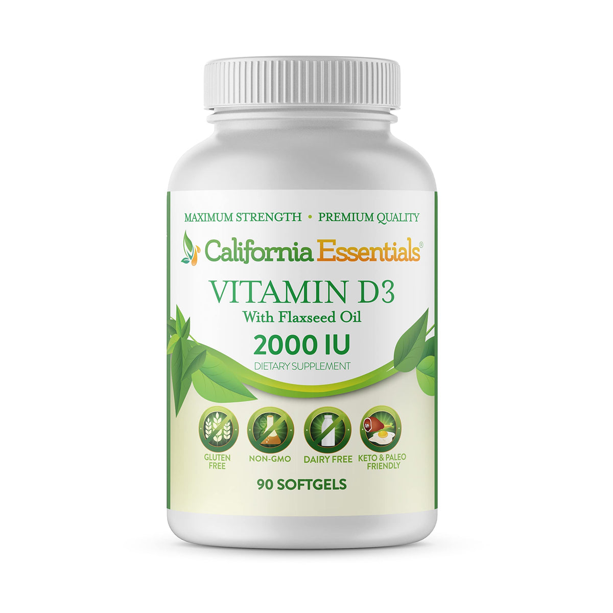 California Essentials Vitamin D3 2000 IU Softgels with Flaxseed Oil - Immune & Bone Support