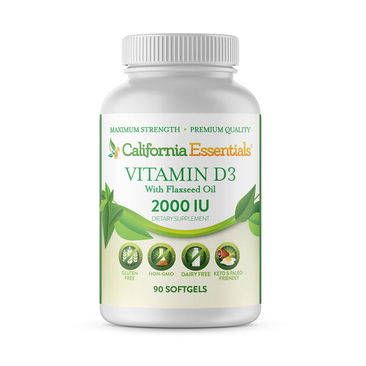 California Essentials Vitamin D3 2000 IU Softgels with Flaxseed Oil - Immune & Bone Support