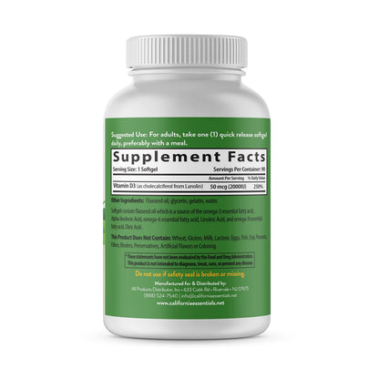 California Essentials Vitamin D3 2000 IU Softgels with Flaxseed Oil - Immune & Bone Support