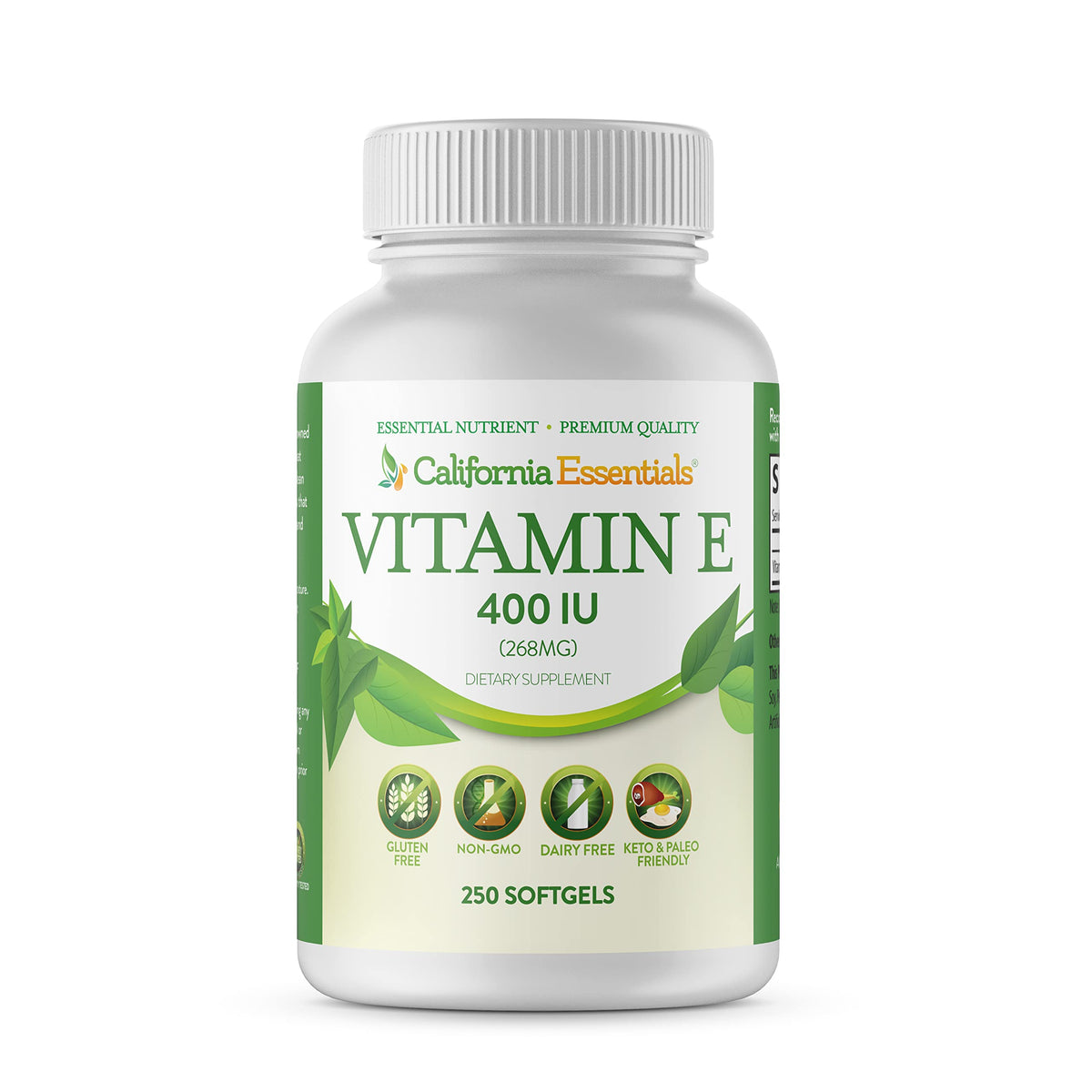 California Essentials Vitamin E 400 IU (268mg) Softgels - Gluten Free, Non-GMO