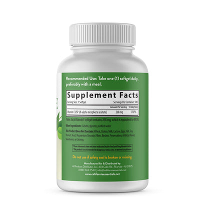 California Essentials Vitamin E 400 IU (268mg) Softgels - Gluten Free, Non-GMO